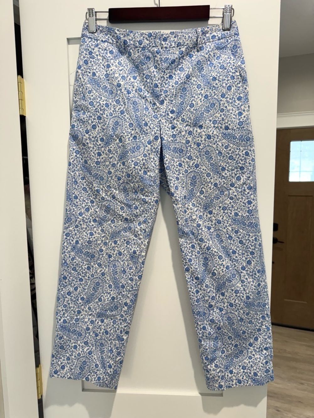 Brooks Brothers 346 Blue White Paisley Print Pants Size 2 Stretch Cotton